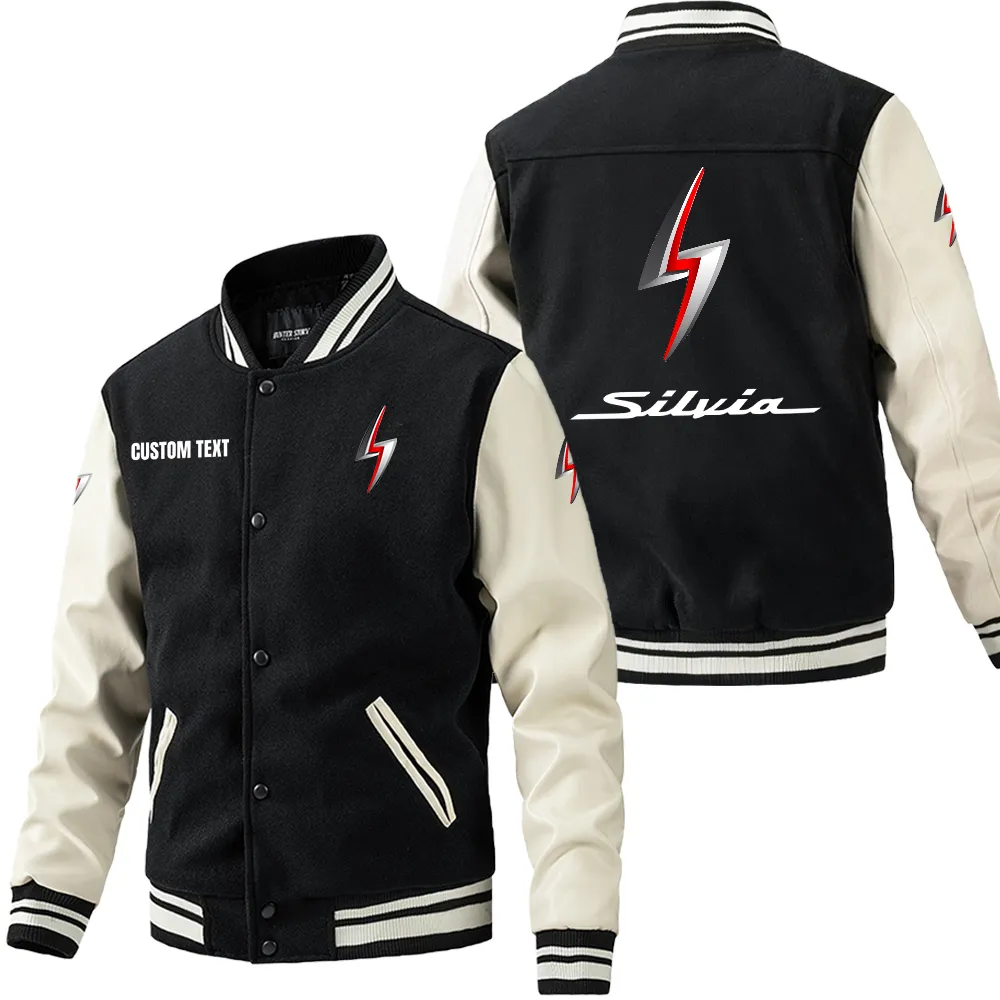 Nissan s14 Leder-Baseballjacke für Auto-Fans – Ärmel mit All-Over-Print, personalisierbar mit Wunschname CAR1801112172 - Schwarz Weiß