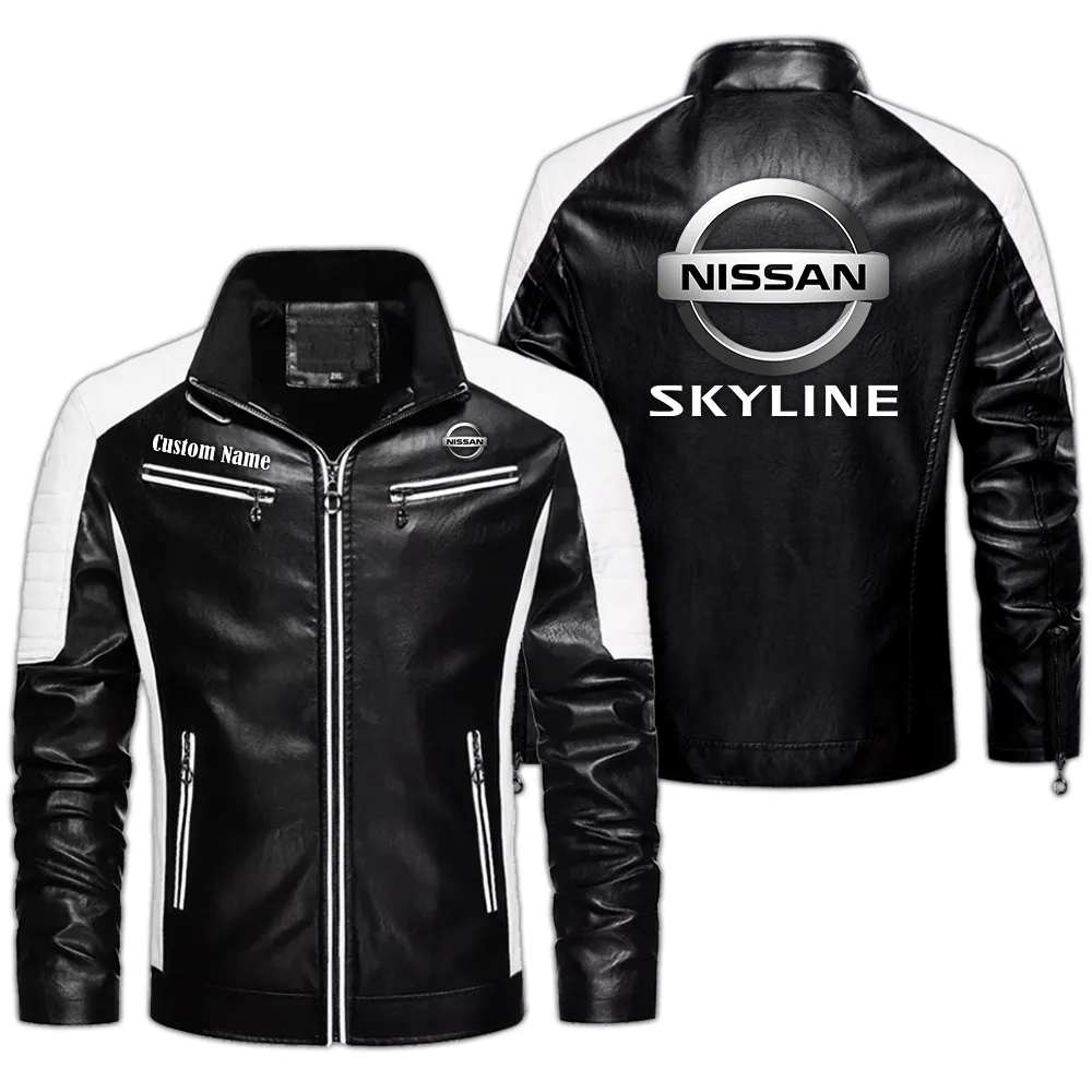 nissan skyline Custom Herren Lederjacke für Autoliebhaber, Perfektes Geschenk mit Namen  CAR0401022257 - Schwarz