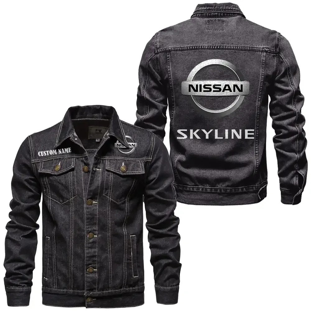 Nissan skyline Jeansjacke für Auto-Fans – Vintage-Stil mit Wunschname personalisierbar CAR1901132224 - Schwarz