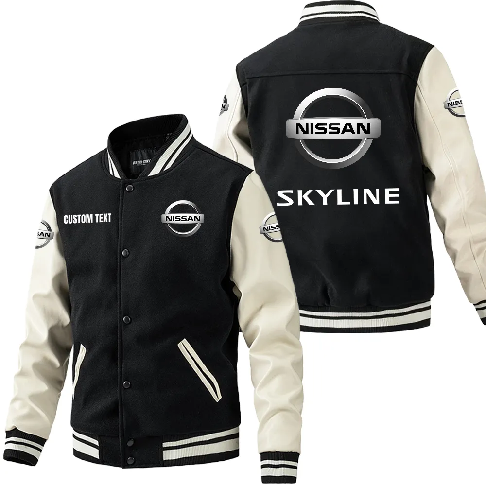 nissan skyline leder baseballjacke fr auto fans rmel mit all over print personalisierbar mit wunschname car1801112173 schwarz wei 2nrzt