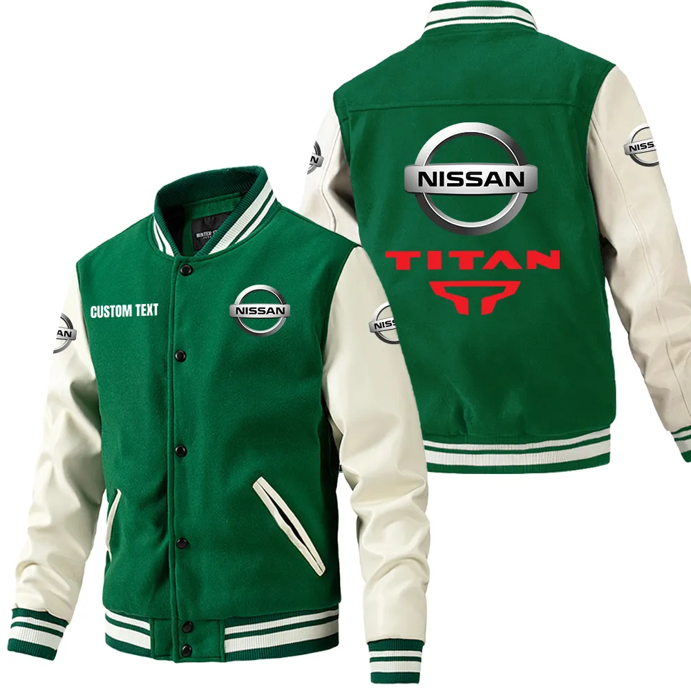 Nissan titan Leder-Baseballjacke für Auto-Fans – Ärmel mit All-Over-Print, personalisierbar mit Wunschname CAR1801112174 - Grün
