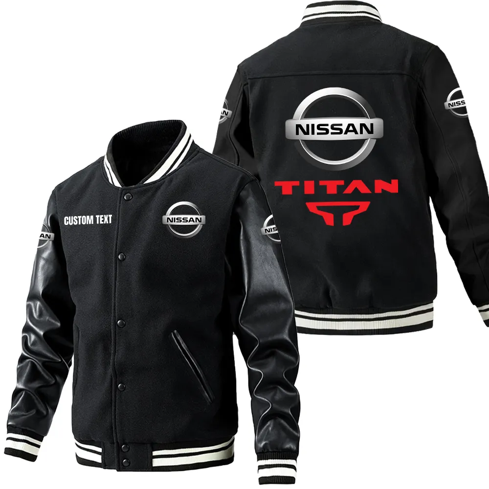 Nissan titan Leder-Baseballjacke für Auto-Fans – Ärmel mit All-Over-Print, personalisierbar mit Wunschname CAR1801112174 - Schwarz