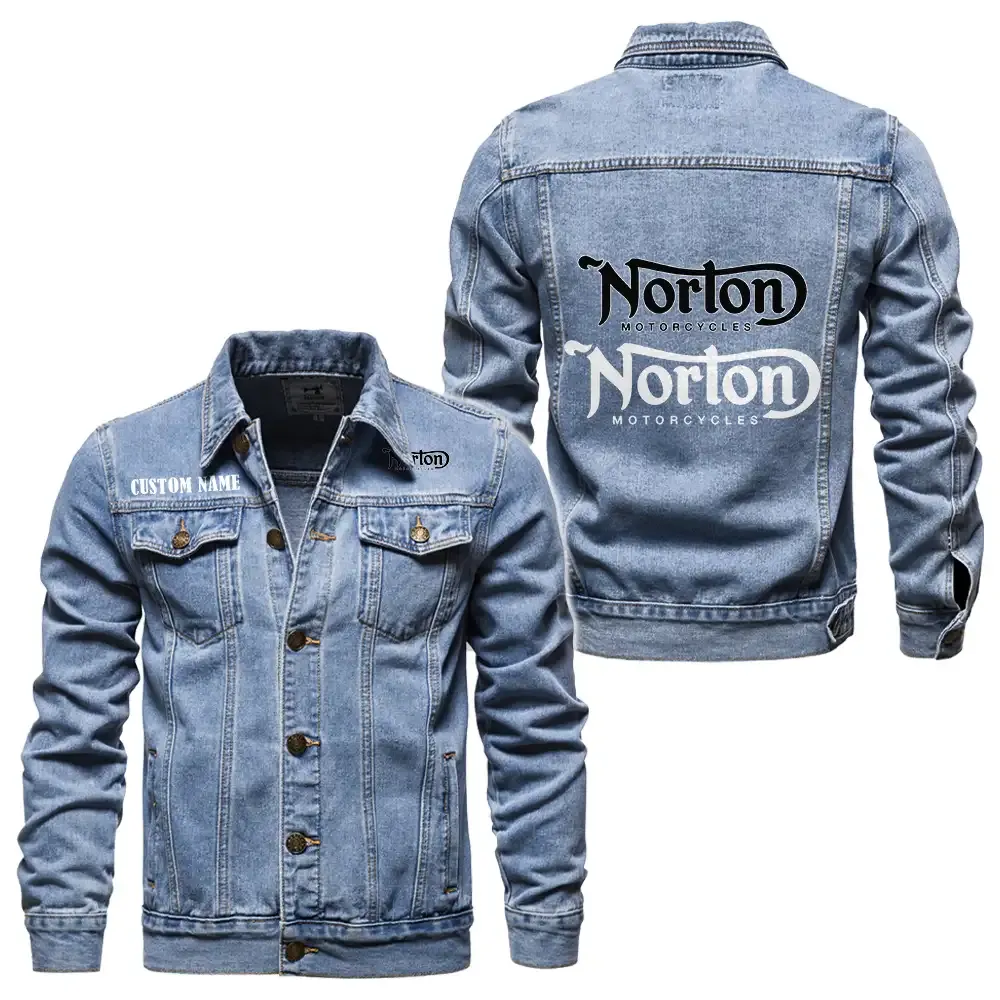 Norton Jeansjacke für Auto-Fans – Vintage-Stil mit Wunschname personalisierbar CAR1901132227 - Hellblau