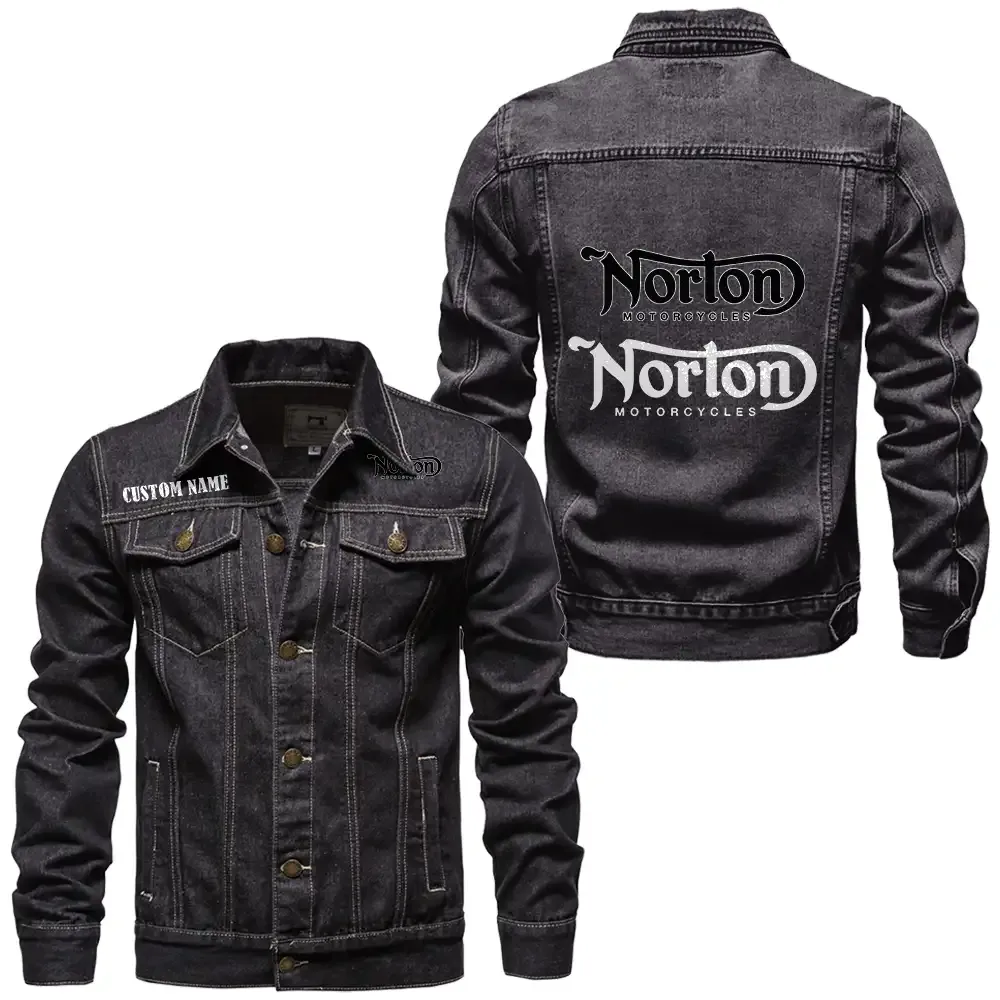Norton Jeansjacke für Auto-Fans – Vintage-Stil mit Wunschname personalisierbar CAR1901132227 - Schwarz
