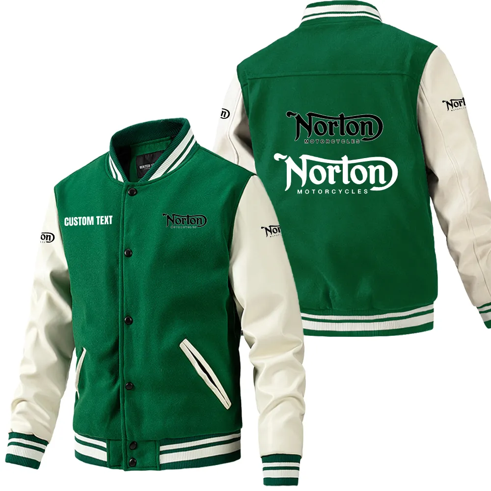 Norton Leder-Baseballjacke für Auto-Fans – Ärmel mit All-Over-Print, personalisierbar mit Wunschname CAR1801112175 - Grün