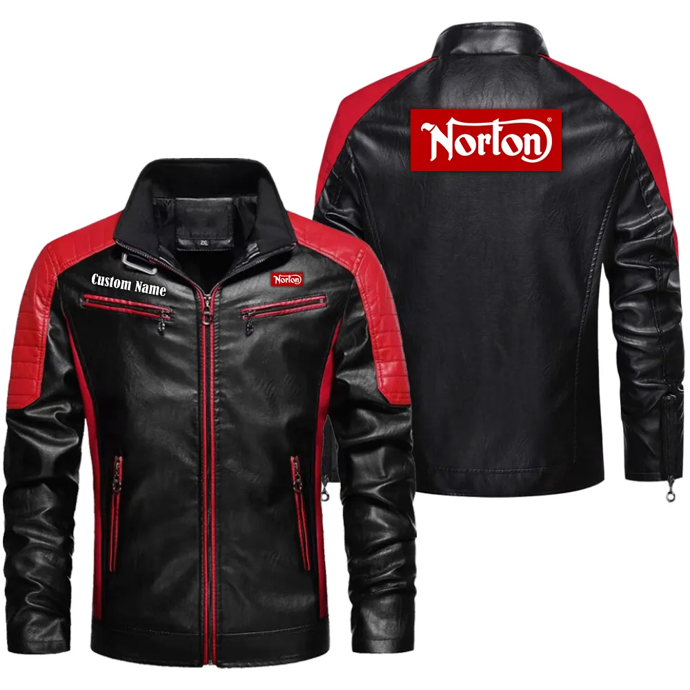 Norton Motorcycle Custom Herren Lederjacke für Autoliebhaber, Perfektes Geschenk mit Namen  CAR0401022258 - Rot