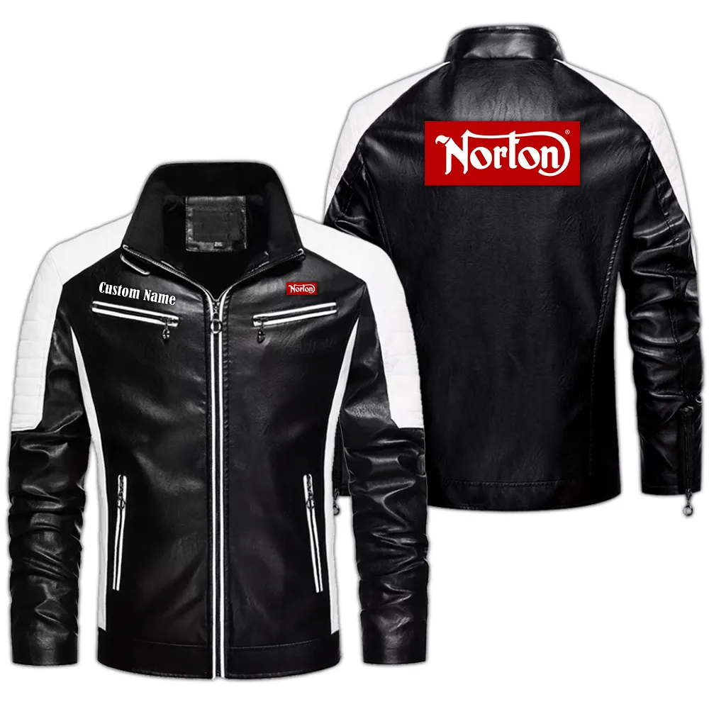 Norton Motorcycle Custom Herren Lederjacke für Autoliebhaber, Perfektes Geschenk mit Namen  CAR0401022258 - Schwarz