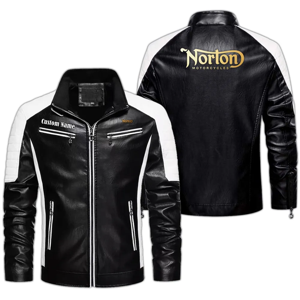 Norton Motorcycle Custom Herren Lederjacke für Autoliebhaber, Perfektes Geschenk mit Namen  CAR0401022259 - Schwarz
