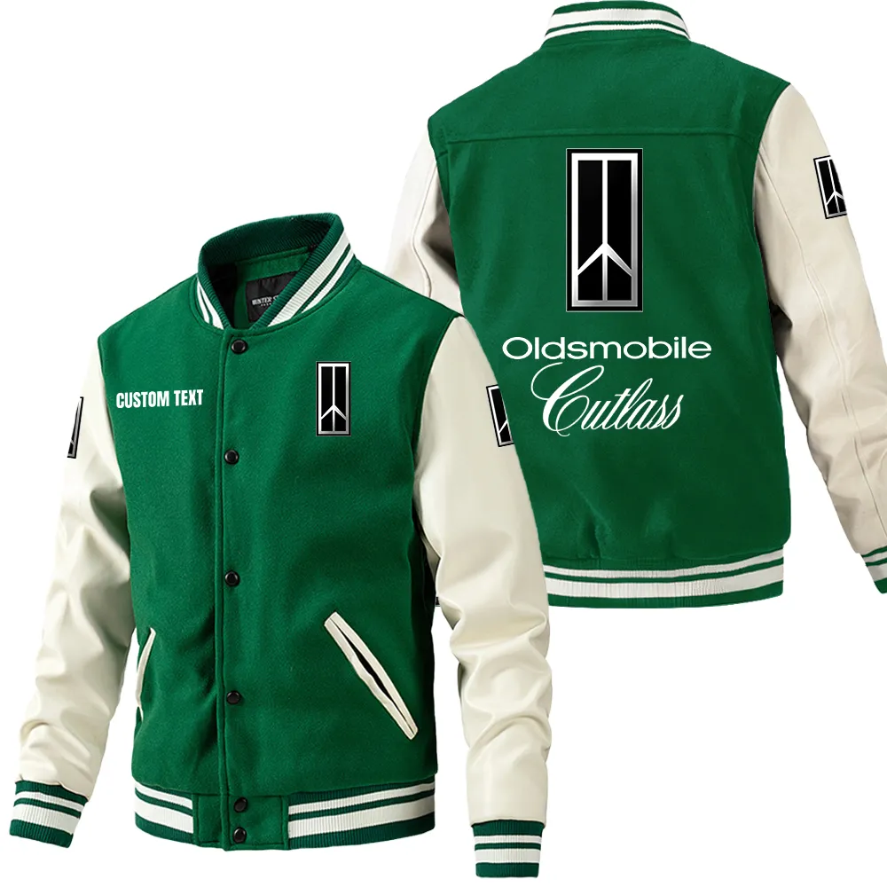 Oldsmobile Cutlass Leder-Baseballjacke für Auto-Fans – Ärmel mit All-Over-Print, personalisierbar mit Wunschname CAR1801112177 - Grün