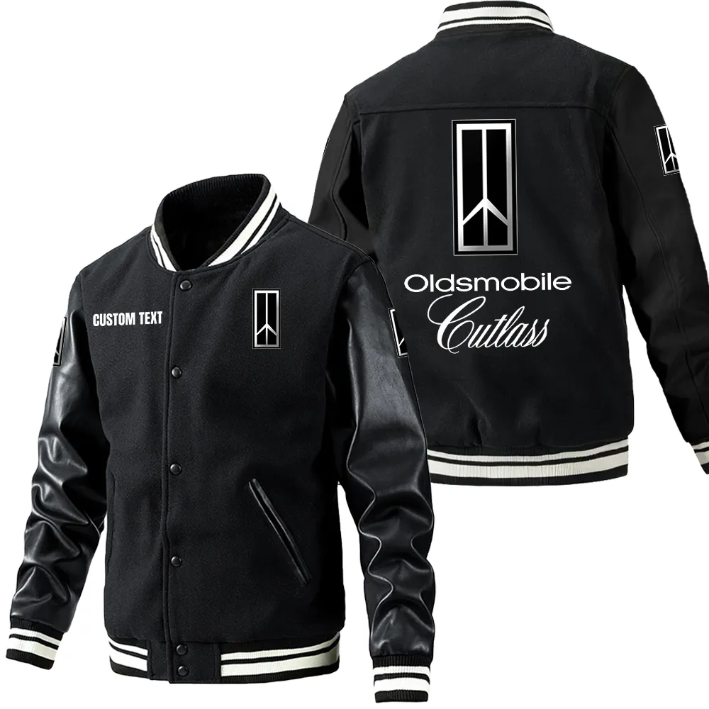 Oldsmobile Cutlass Leder-Baseballjacke für Auto-Fans – Ärmel mit All-Over-Print, personalisierbar mit Wunschname CAR1801112177 - Schwarz
