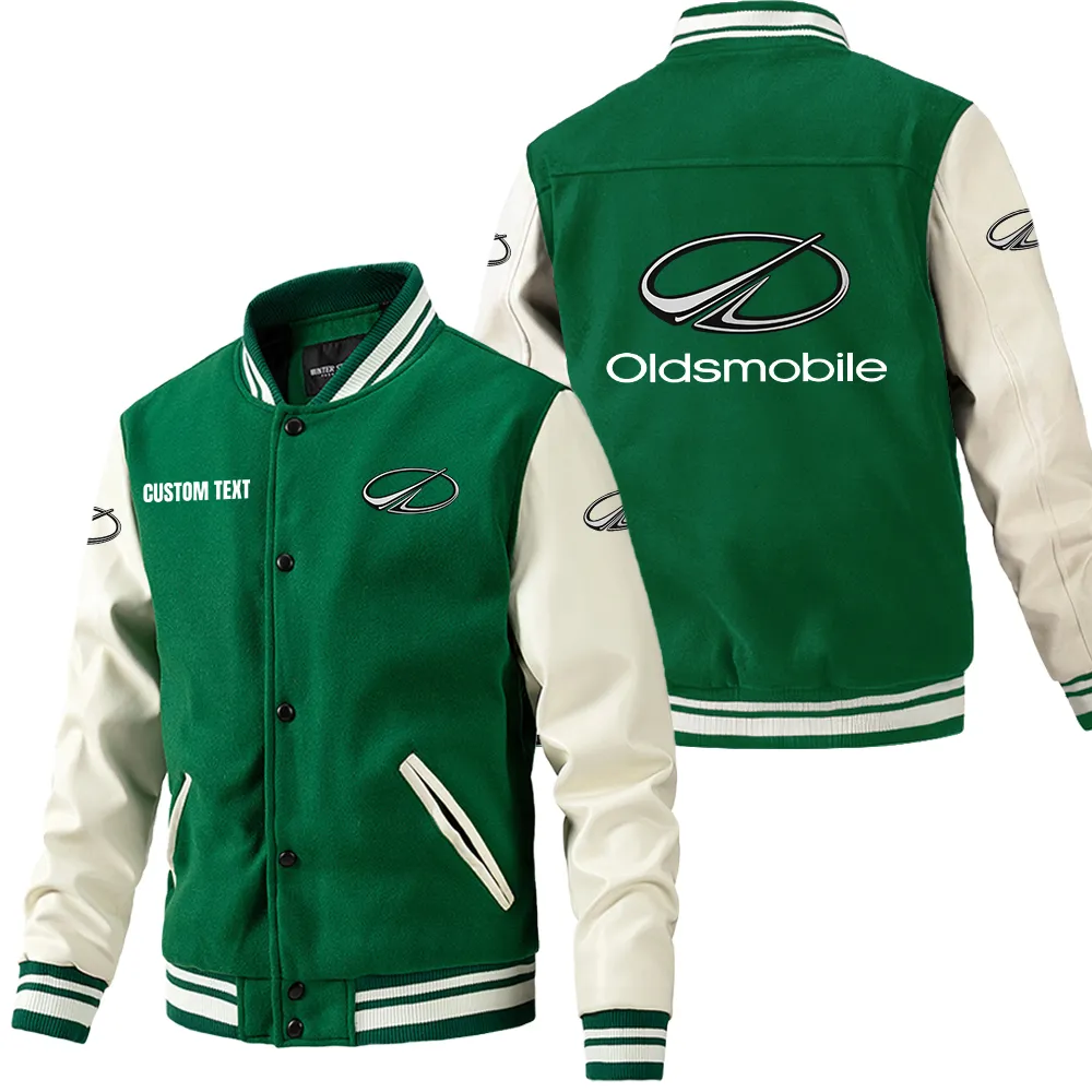 Oldsmobile Leder-Baseballjacke für Auto-Fans – Ärmel mit All-Over-Print, personalisierbar mit Wunschname CAR1801112178 - Grün