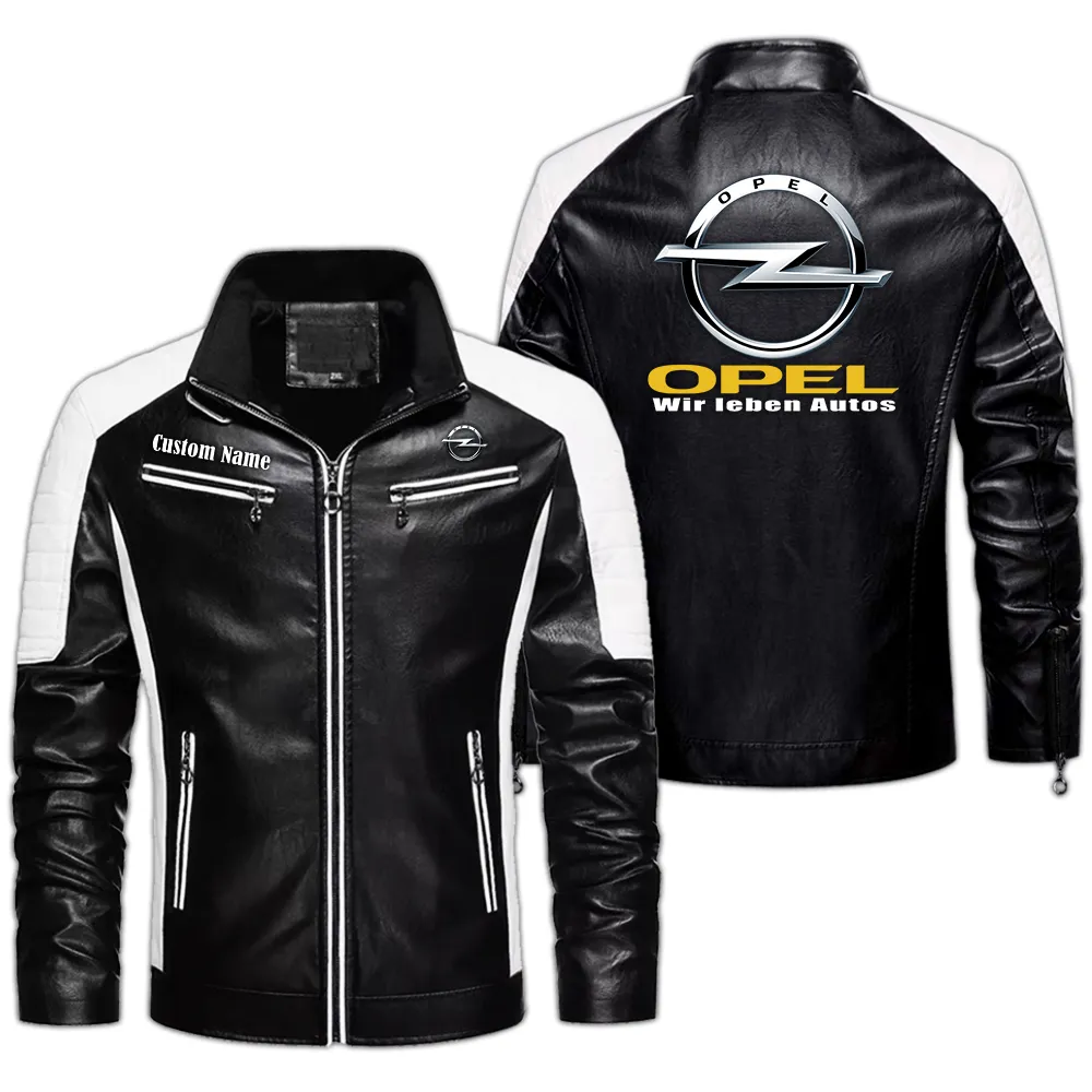 Opel Custom Herren Lederjacke für Autoliebhaber, Perfektes Geschenk mit Namen CAR0401022264 - Schwarz