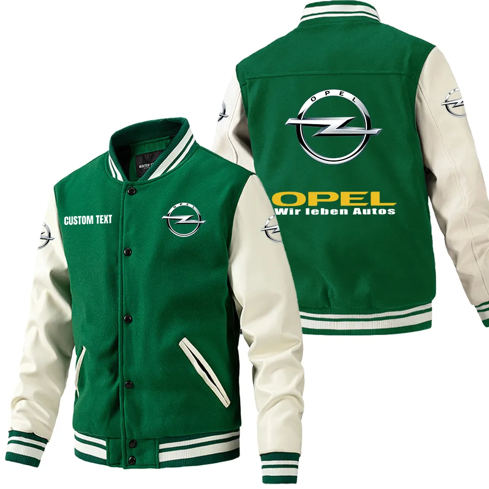 Opel Leder-Baseballjacke für Auto-Fans – Ärmel mit All-Over-Print, personalisierbar mit Wunschname CAR1801112180 - Grün