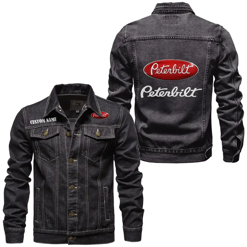 Peterbilt Jeansjacke für Auto-Fans – Vintage-Stil mit Wunschname personalisierbar CAR1901132234 - Schwarz