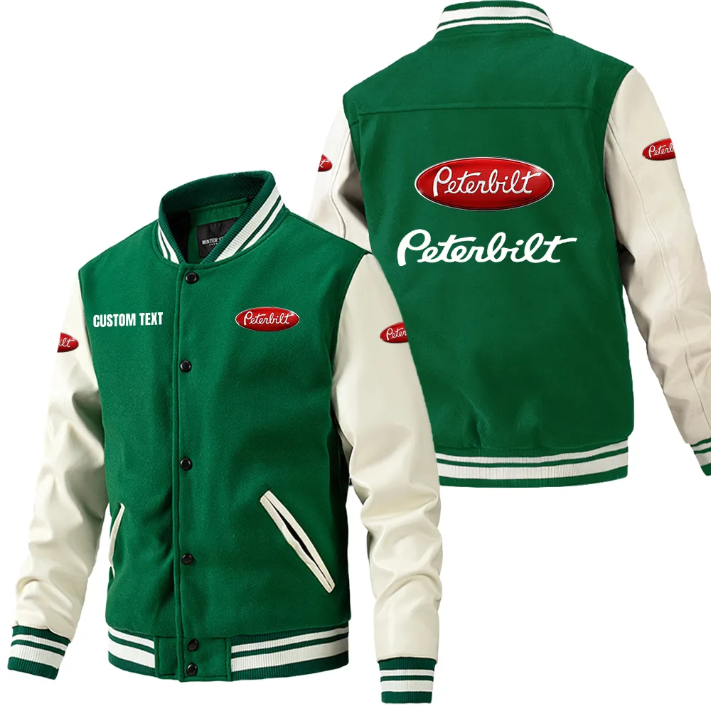 Peterbilt Leder-Baseballjacke für Auto-Fans – Ärmel mit All-Over-Print, personalisierbar mit Wunschname CAR1801112181 - Grün