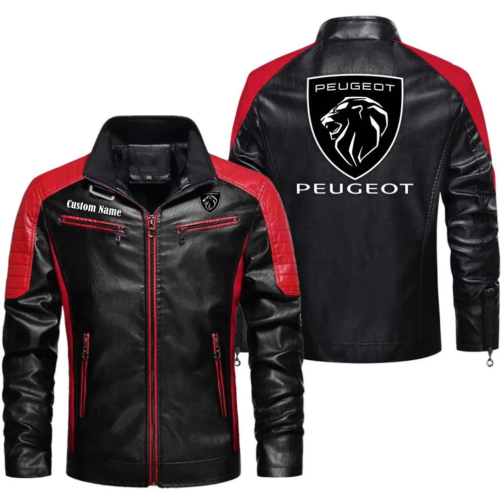Peugeot Custom Herren Lederjacke für Autoliebhaber, Perfektes Geschenk mit Namen  CAR0401022268 - Rot
