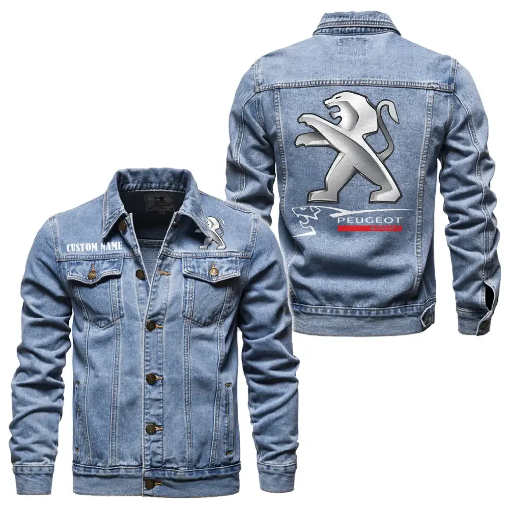 Peugeot Jeansjacke für Auto-Fans – Vintage-Stil mit Wunschname personalisierbar CAR1901132235 - Hellblau
