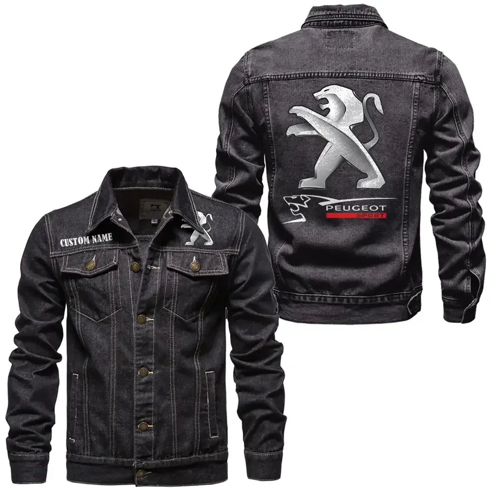 Peugeot Jeansjacke für Auto-Fans – Vintage-Stil mit Wunschname personalisierbar CAR1901132235 - Schwarz