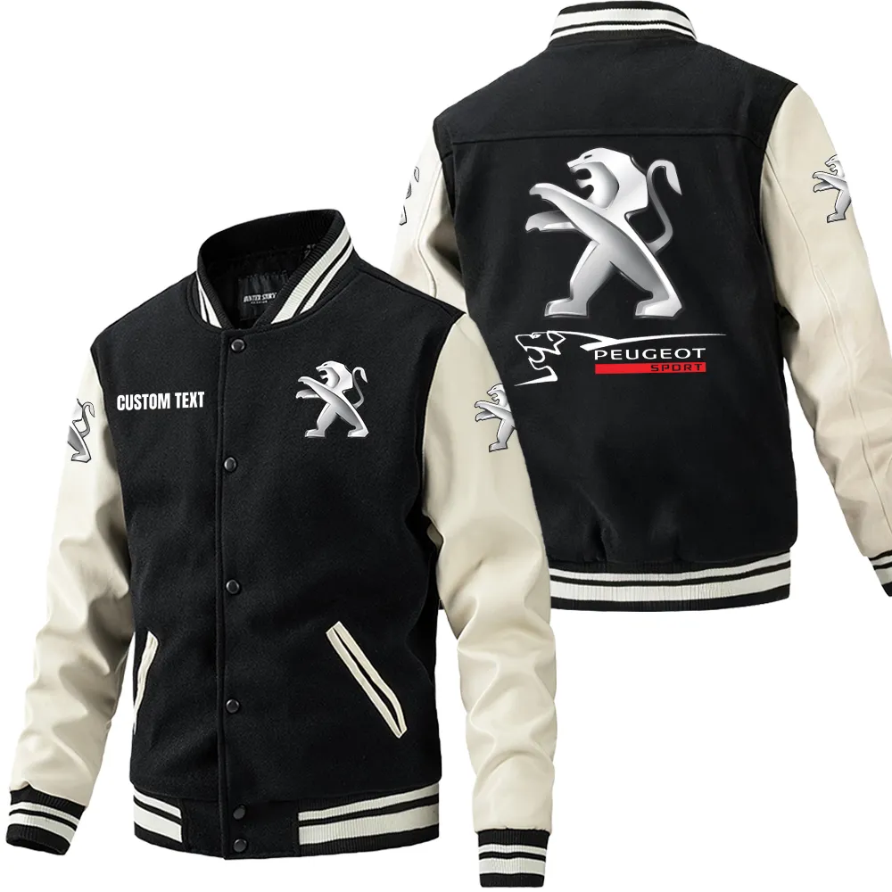 peugeot leder baseballjacke fr auto fans rmel mit all over print personalisierbar mit wunschname car1801112182 schwarz wei w5pqu