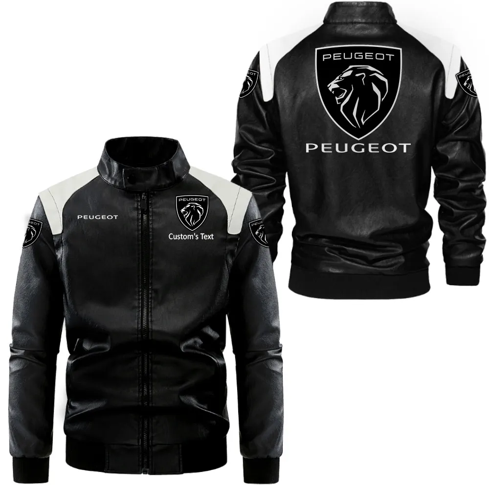 peugeot lederjacke in schwarz wei fr auto fans allover print personalisierbar mit wunschname car0801062284 ldmze