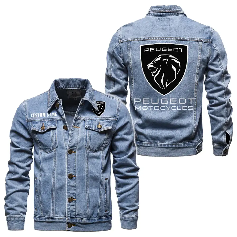 Peugeot Motorcycles Jeansjacke für Auto-Fans – Vintage-Stil mit Wunschname personalisierbar CAR1901132236 - Hellblau
