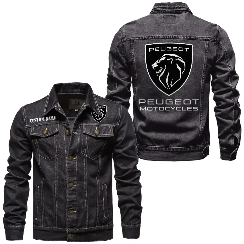 Peugeot Motorcycles Jeansjacke für Auto-Fans – Vintage-Stil mit Wunschname personalisierbar CAR1901132236 - Schwarz