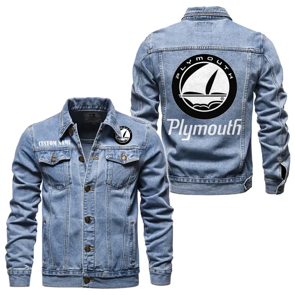 Plymouth Jeansjacke für Auto-Fans – Vintage-Stil mit Wunschname personalisierbar CAR1901132237 - Hellblau