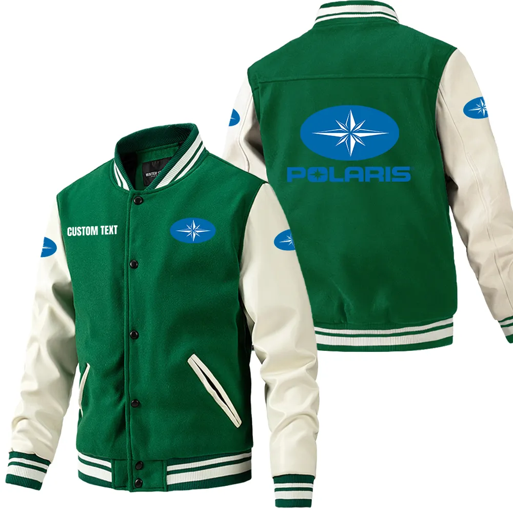 Polaris Leder-Baseballjacke für Auto-Fans – Ärmel mit All-Over-Print, personalisierbar mit Wunschname CAR1801112184 - Grün