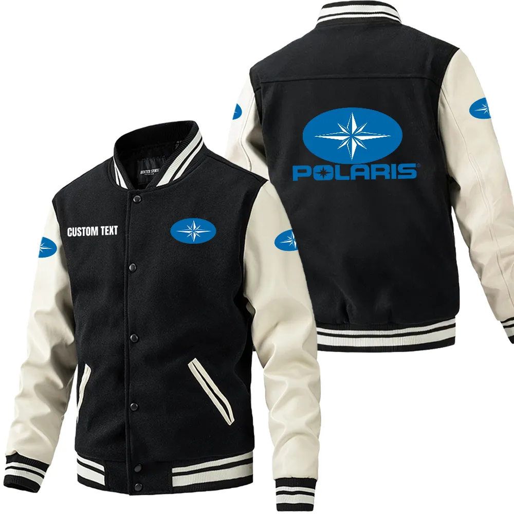 Polaris Leder-Baseballjacke für Auto-Fans – Ärmel mit All-Over-Print, personalisierbar mit Wunschname CAR1801112184 - Schwarz Weiß