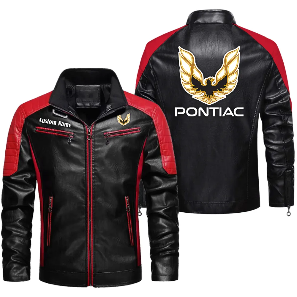 Pontiac Custom Herren Lederjacke für Autoliebhaber, Perfektes Geschenk mit Namen  CAR0401022272 - Rot
