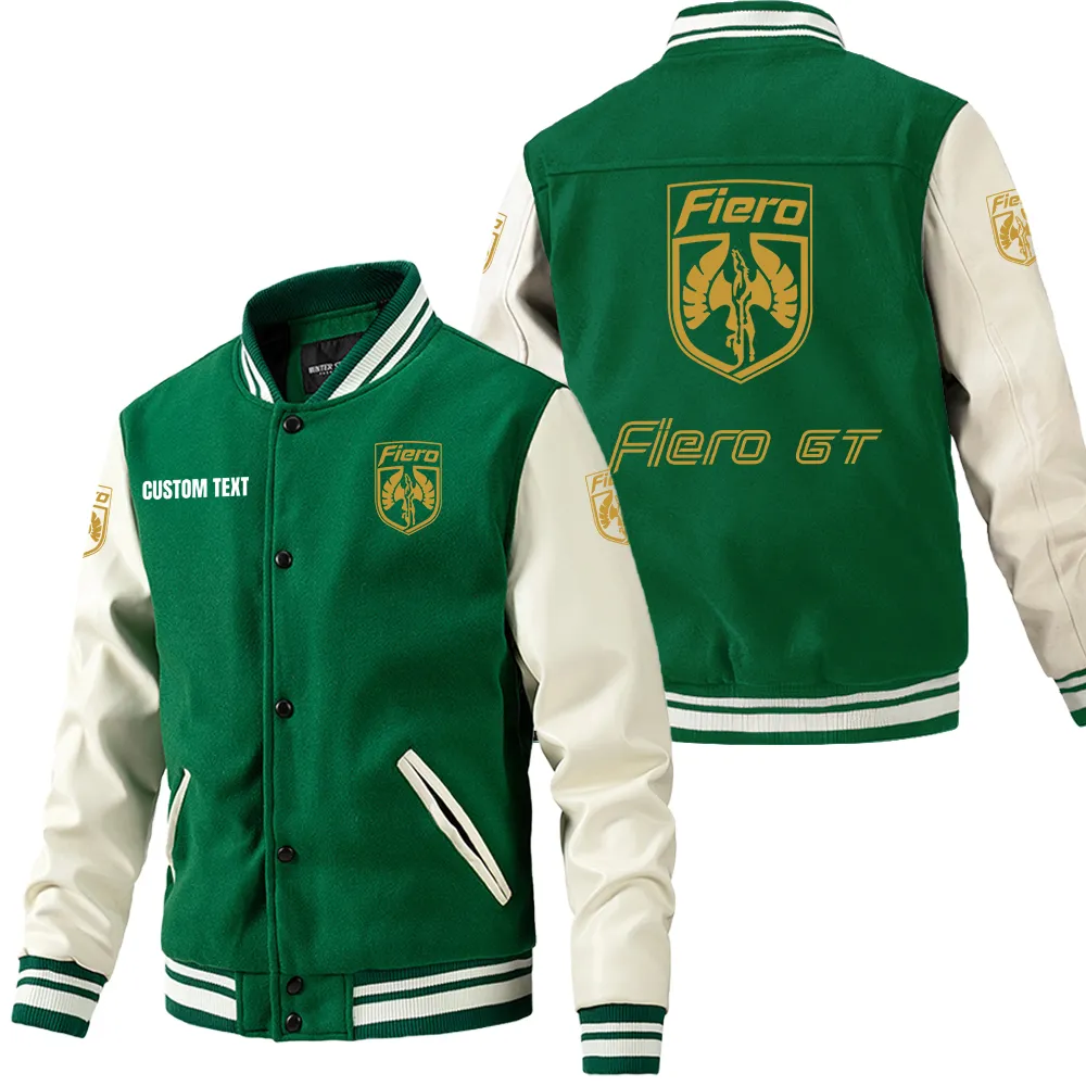 Pontiac Fiero Leder-Baseballjacke für Auto-Fans – Ärmel mit All-Over-Print, personalisierbar mit Wunschname CAR1801112185 - Grün