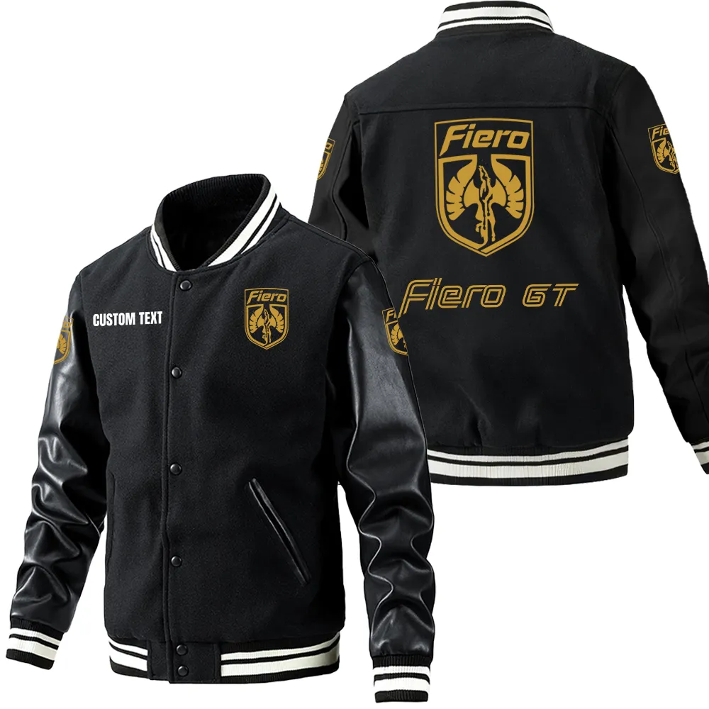 Pontiac Fiero Leder-Baseballjacke für Auto-Fans – Ärmel mit All-Over-Print, personalisierbar mit Wunschname CAR1801112185 - Schwarz