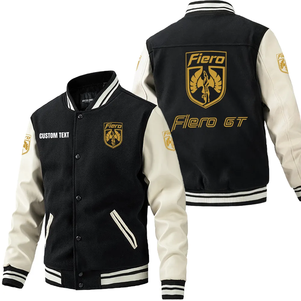 Pontiac Fiero Leder-Baseballjacke für Auto-Fans – Ärmel mit All-Over-Print, personalisierbar mit Wunschname CAR1801112185 - Schwarz Weiß