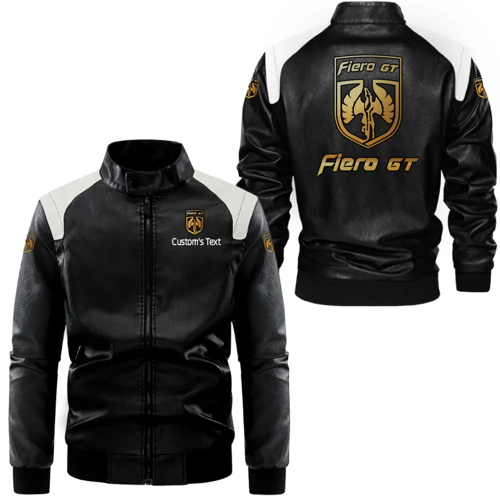 Pontiac Fiero Lederjacke in Schwarz-Weiß für Auto-Fans, Allover-Print, personalisierbar mit Wunschname CAR0801062287