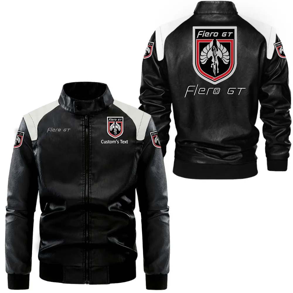 Pontiac Fiero Lederjacke in Schwarz-Weiß für Auto-Fans, Allover-Print, personalisierbar mit Wunschname CAR0801062288