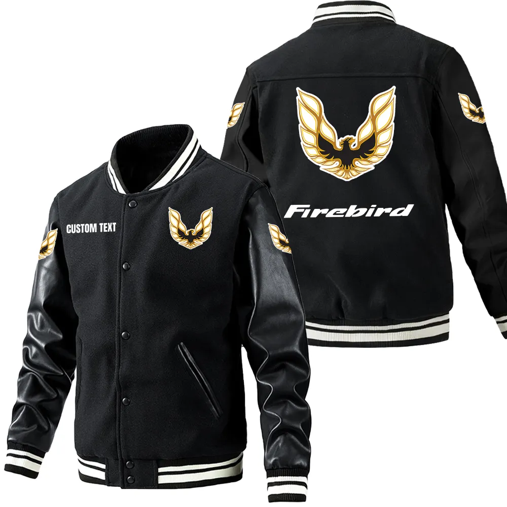 Pontiac Firebird Leder-Baseballjacke für Auto-Fans – Ärmel mit All-Over-Print, personalisierbar mit Wunschname CAR1801112186 - Schwarz