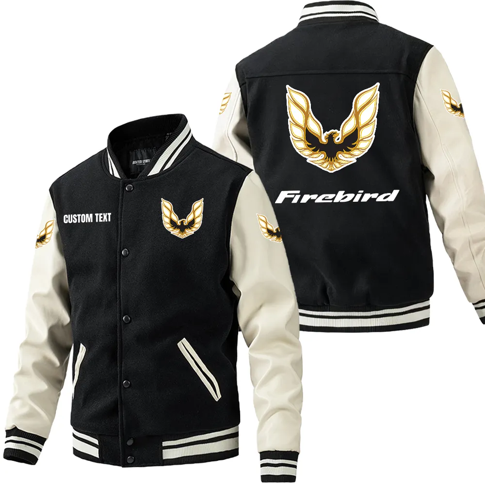 Pontiac Firebird Leder-Baseballjacke für Auto-Fans – Ärmel mit All-Over-Print, personalisierbar mit Wunschname CAR1801112186 - Schwarz Weiß