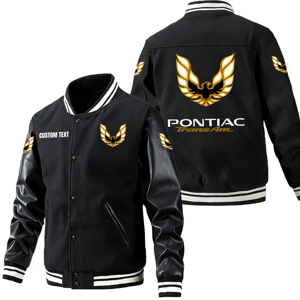 Pontiac Trans Am Leder-Baseballjacke für Auto-Fans – Ärmel mit All-Over-Print, personalisierbar mit Wunschname CAR1801112188 - Schwarz