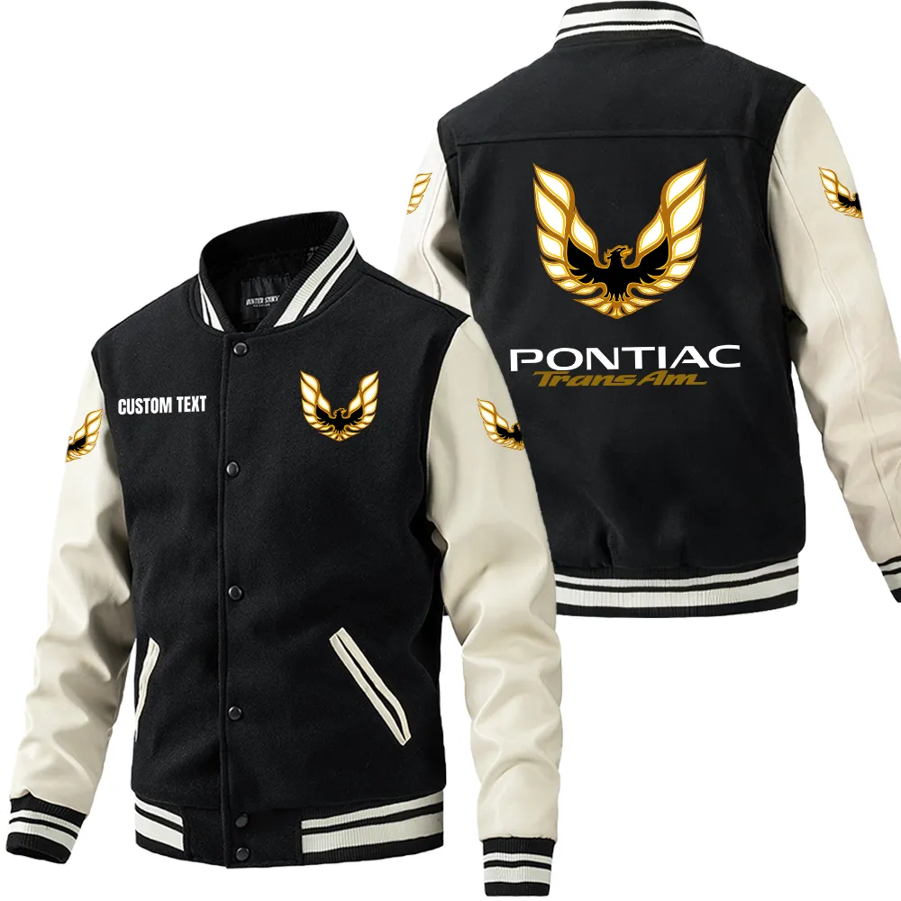 Pontiac Trans Am Leder-Baseballjacke für Auto-Fans – Ärmel mit All-Over-Print, personalisierbar mit Wunschname CAR1801112188 - Schwarz Weiß