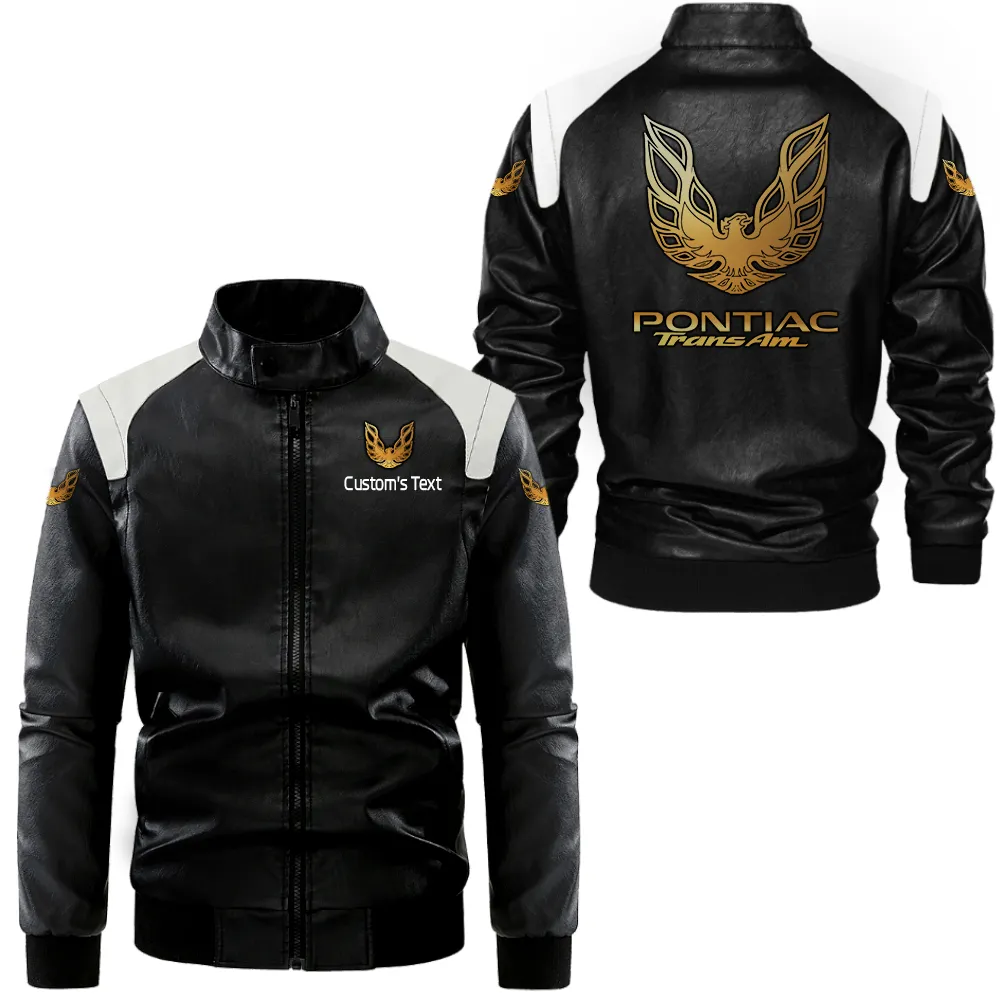 Pontiac Trans Am Lederjacke in Schwarz-Weiß für Auto-Fans, Allover-Print, personalisierbar mit Wunschname CAR0801062293