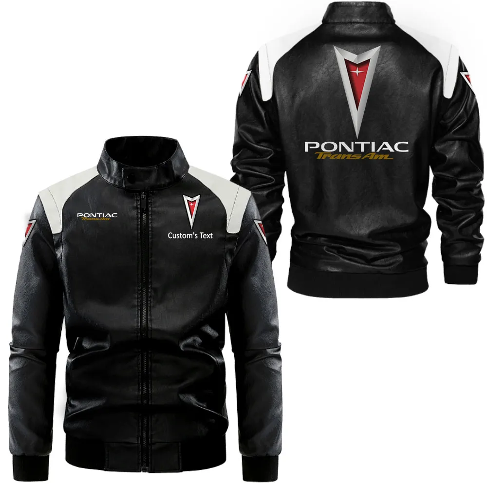 Pontiac Trans Am Lederjacke in Schwarz-Weiß für Auto-Fans, Allover-Print, personalisierbar mit Wunschname CAR0801062294