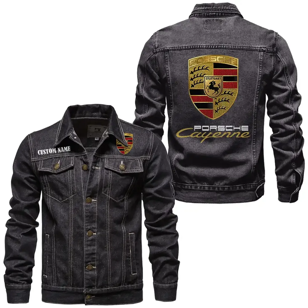 Porsche Cayenne Jeansjacke für Auto-Fans – Vintage-Stil mit Wunschname personalisierbar CAR1901132243 - Schwarz