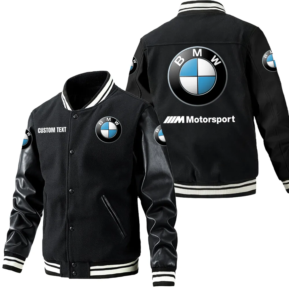 Puma Bmw Leder-Baseballjacke für Auto-Fans – Ärmel mit All-Over-Print, personalisierbar mit Wunschname CAR1801112189 - Schwarz