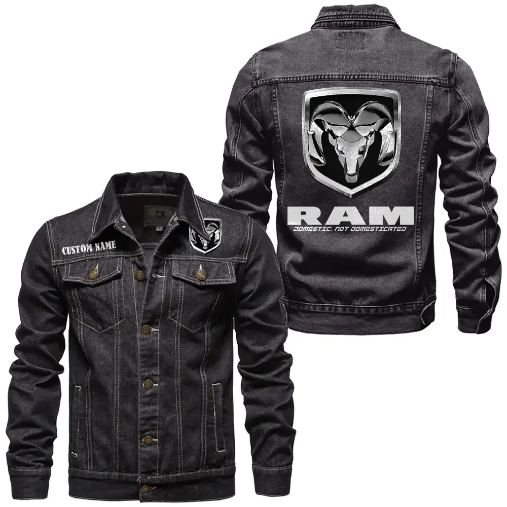 Ram Jeansjacke für Auto-Fans – Vintage-Stil mit Wunschname personalisierbar CAR1901132245 - Schwarz