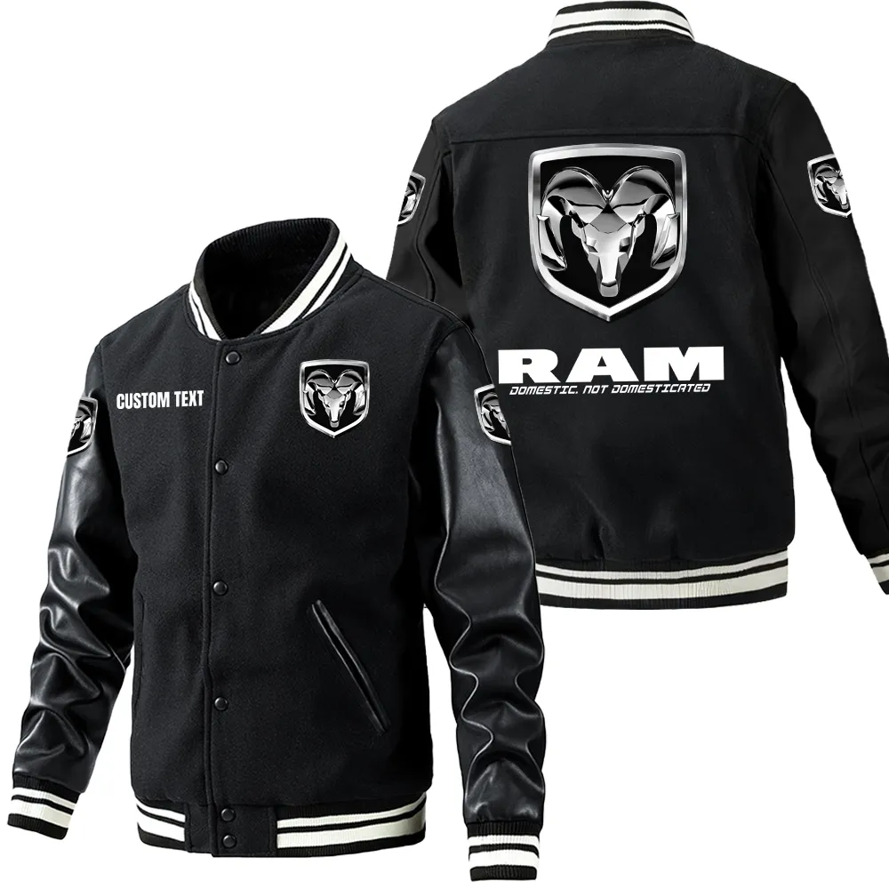 Ram Leder-Baseballjacke für Auto-Fans – Ärmel mit All-Over-Print, personalisierbar mit Wunschname CAR1801112190 - Schwarz