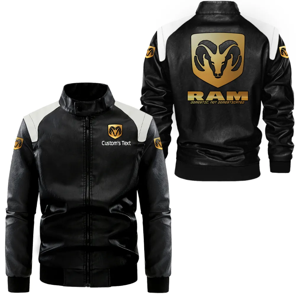 ram lederjacke in schwarz wei fr auto fans allover print personalisierbar mit wunschname car0801062295