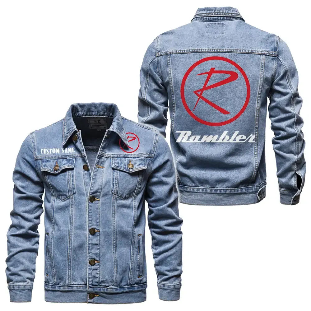 rambler jeansjacke fr auto fans vintage stil mit wunschname personalisierbar car1901132246 hellblau btmw8