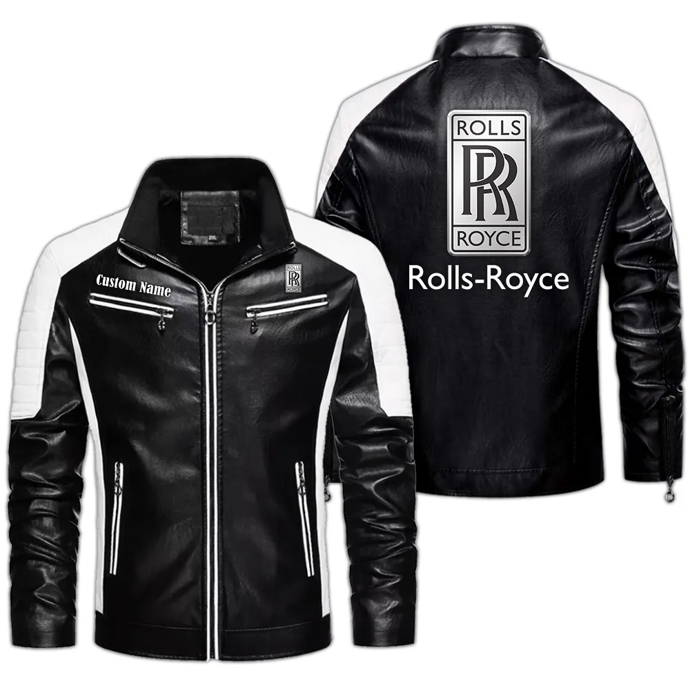 Rolls Royce Motor Cars Custom Herren Lederjacke für Autoliebhaber, Perfektes Geschenk mit Namen  CAR0401022284 - Schwarz