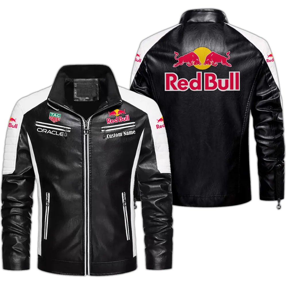 Rot Bull Custom Herren Lederjacke für Autoliebhaber, Perfektes Geschenk mit Namen  CAR0401022282 - Schwarz