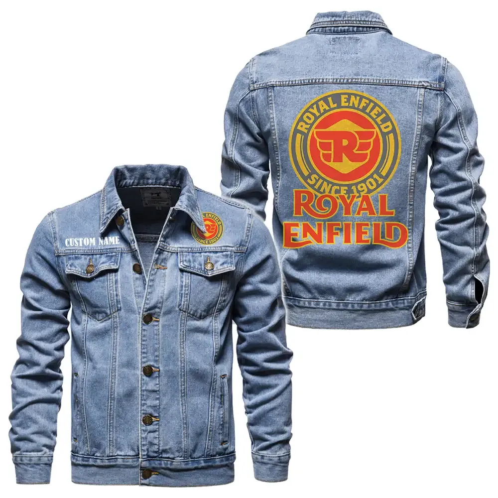 Royal Enfield Jeansjacke für Auto-Fans – Vintage-Stil mit Wunschname personalisierbar CAR1901132252 - Hellblau